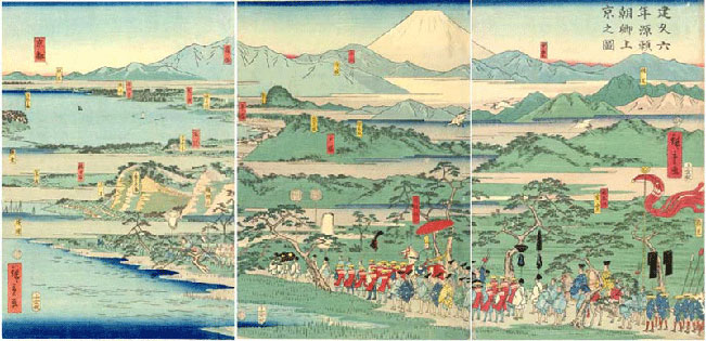 浮世絵　二代広重　建久六年源頼朝卿上京之図