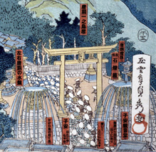 浮世絵　五雲亭貞秀「相模国大隅郡大山寺雨降神社真景」部分拡大