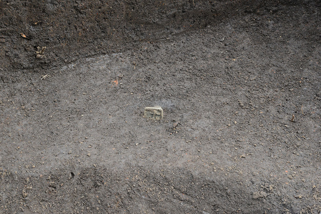 D区中_7号竪穴住居跡_銅印出土状況(西から)1