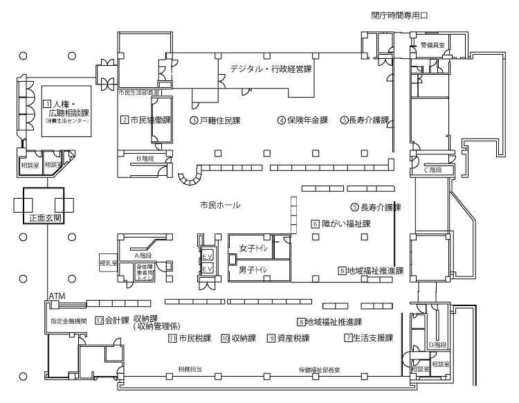 本庁舎1階フロア図