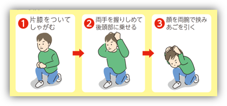 いっせい防災行動の例です（ゴブリンポーズ）