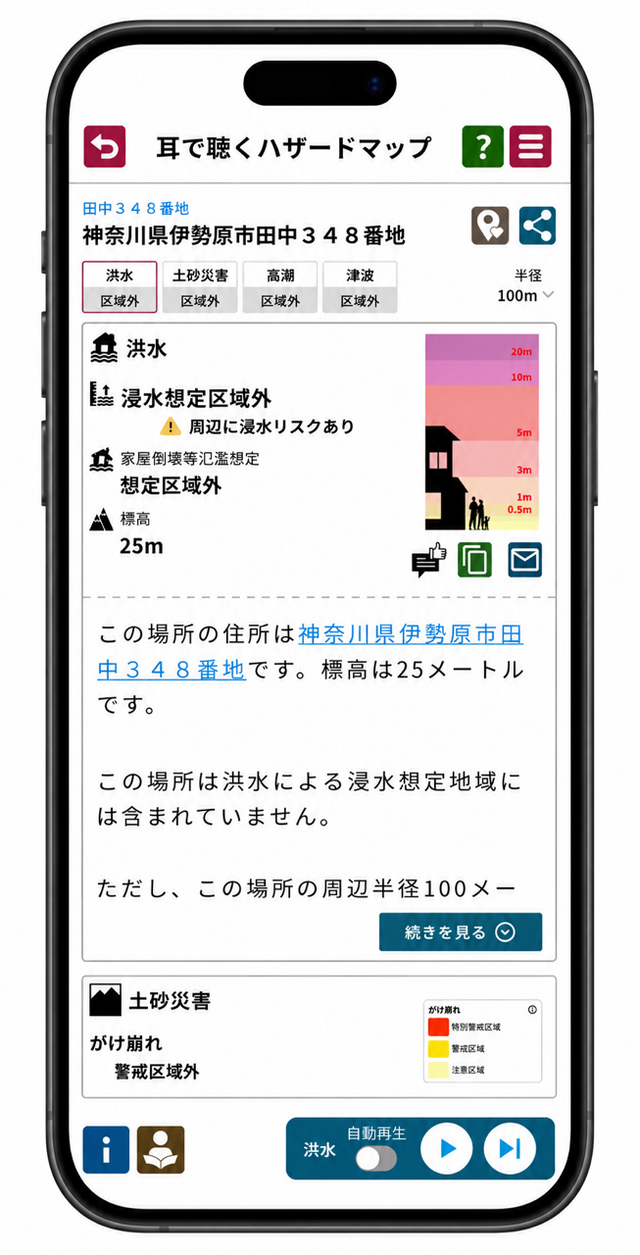 耳で聴くハザードマップ画像