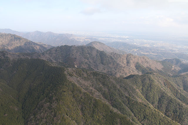 画像：日向林野火災現場を上空から視察
